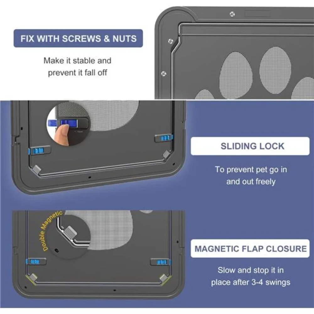 Cat Door for Screen Door, Flap Opening 8 x 10 inches, Cat Door for Window Screen